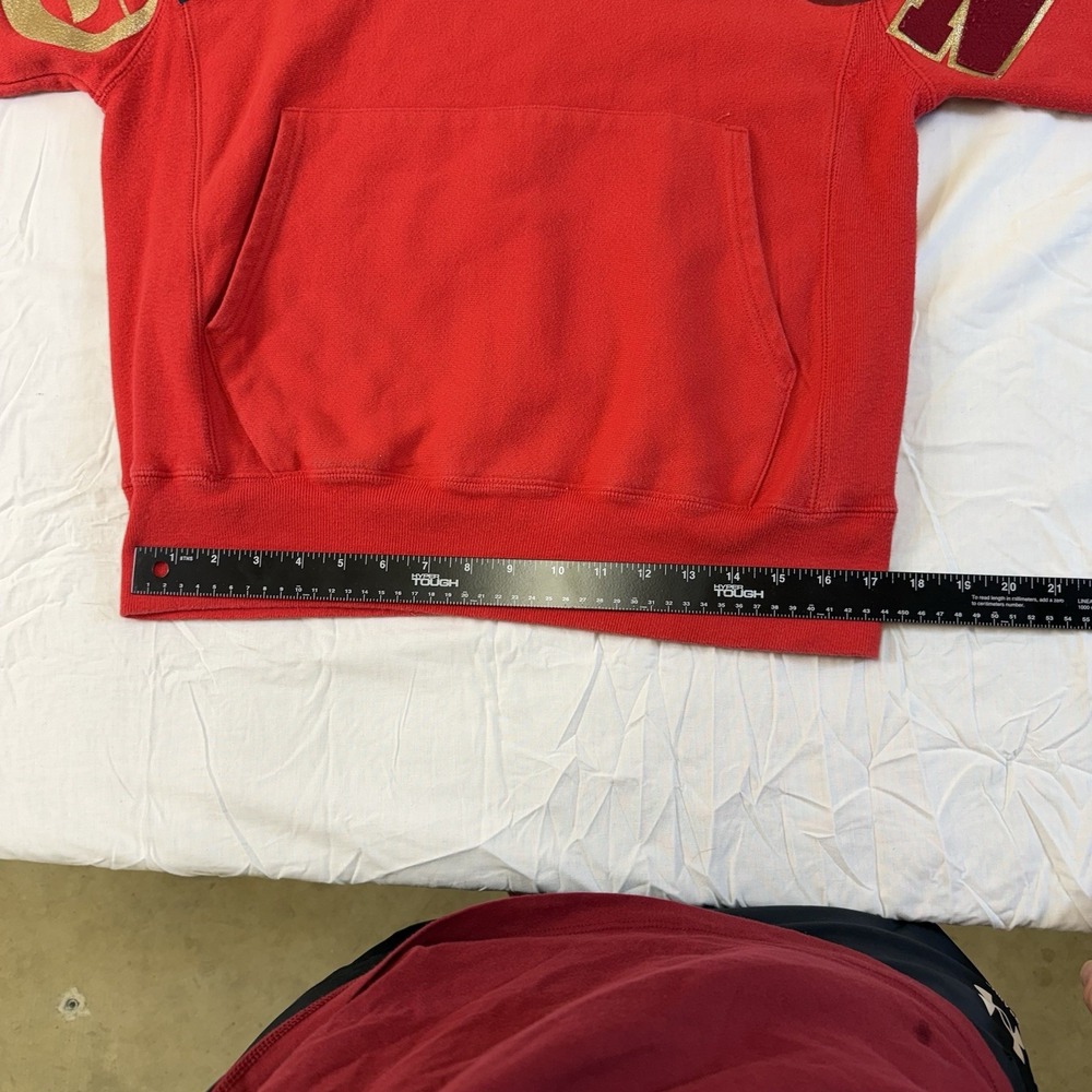 Vintage 90S Champion Cotton Weave Hoodie Men's Or women's Embroidered Y2K Red - Picture 13 of 16